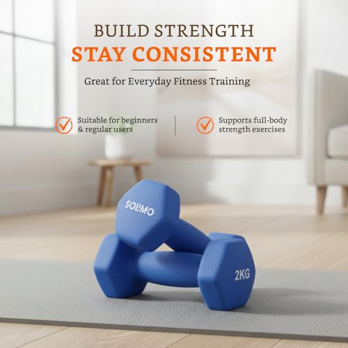 Image of Amazon Brand - Solimo Neoprene Dumbbell 2 kg, Set of 2 (Blue)