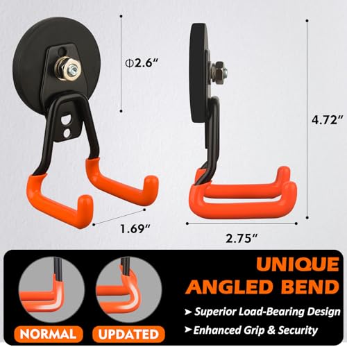 Image of MUTUACTOR Updated Strong Magnetic Hooks Heavy Duty,20lbs Anti-Scratch Powerful Garage Magnet Hook,2PCS Anti-Slip Magnetic Tool Hooks for Organizing Cordless Impact Drivers Garden Shovel Tool Box