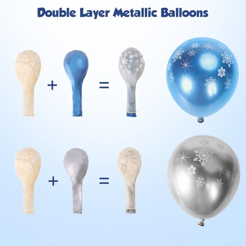Image of Snowflake Balloon Arch Garland Kit 182pcs, Frozen Balloon Arch Kit Silver Blue White Wonderland Balloons for Winter Wonderland Christmas Baby Shower Snow Princess Birthday Party Decorations