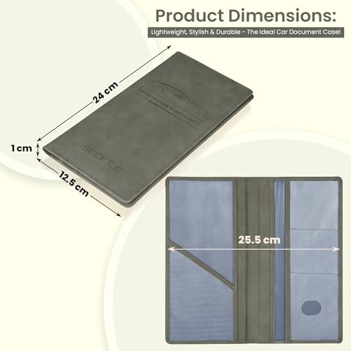 Image of Storite Pu Leather Unique Car Registration and Insurance Card Holder, Vehicle License Document Glove Box Compartment Organizer, Interior Car Accessories for Men & Women - (Grey- 12.5 x 1 x 24 cm)