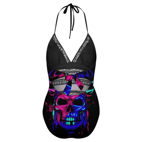Bikini set crâne de couleur pirate maillot de bain une pièce extensible - 5