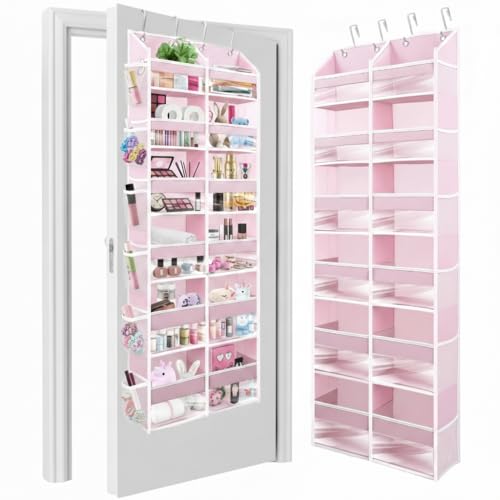 Image of HOMELUX THEORY UPGRADED 6 Tiers Over The Door Organizer Hanging - 100D EXTRA THICK & 50lbs HUGE CAPACITY, 12 Side Mesh Pockets Over The Door Shoe Organizer, Hanging Closet Organizer (Baby Pink, XL)