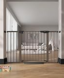 Cumbor 29.7"–51.5" Extra Wide Baby Gate for Stairs, Pressure-Mounted Dog Gates for Doorways & Hallways, Auto-Close Walk-Through, No-Trip Design, Child Proof Safety, Dog/Pet Gate for Indoor Use, Brown