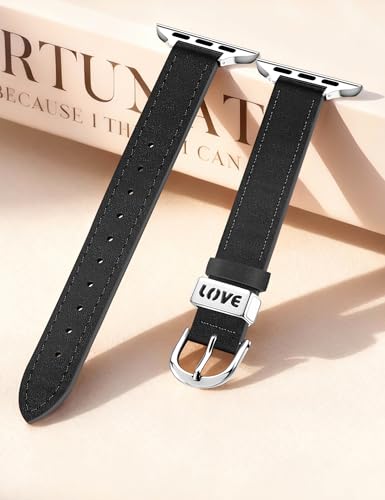 Image of JR.DM Slim Leather Bands Compatible with Apple Watch Band 38mm 40mm 41mm 42mm 44mm 45mm 46mm 49mm, Genuine Leather Band with Charms, Feminine Design for Iwatch Ultra SE Series 11 10 9 8 7 6 5 4 3 2 1