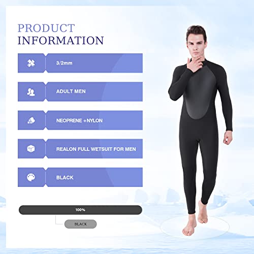 Realon Wetsuit Men 3/2Mm, 4/3Mm Neoprene Full Body Scuba Diving Suits, 5/4 Adult Long Sleeves Warm Wet Suit For Cold Water Sports #TOP2