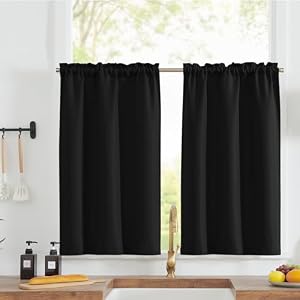jinchan Beige Faux Linen Kitchen Tier Curtains 36 Inch Rod Pocket 2 Panels
