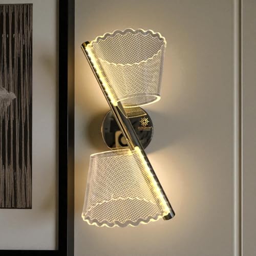 Image of Glowave Golden Acrylic Light Spiral Design Wall Lamp Light for Living Room Bedroom Bedside - Tricolour (White, Warm White, Natural White) (373)