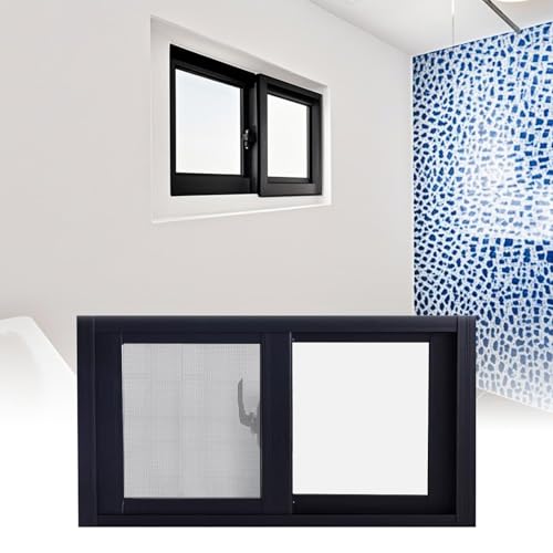 Ventana deslizante de aluminio personalizada con vidrio templado y pantalla, ventana de salida de repuesto negra para sótano, garaje, tienda de campaña y baño (29 x 25 pulgadas)