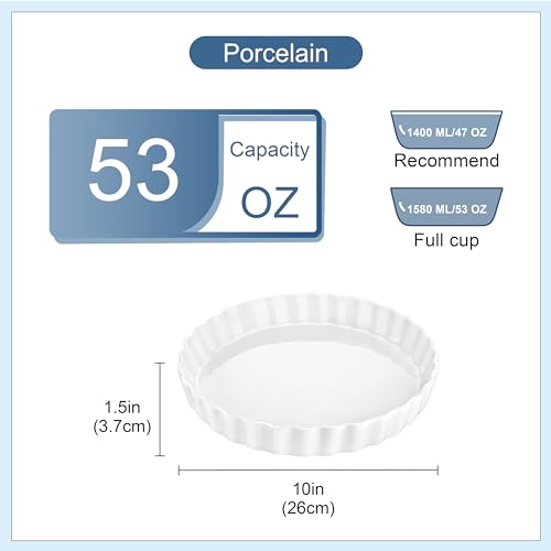 image for LOVECASA Porcelain Quiche Baking Dish,10 Inch Reusable Pie Pan Quiche 