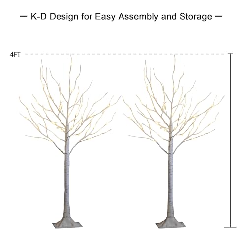 Image of LIGHTSHARE 4 Feet 48L LED Birch Tree Lights, Pack of 2, Warm White, for Holiday Party and Christmas Decoration, Indoor and Outdoor Use