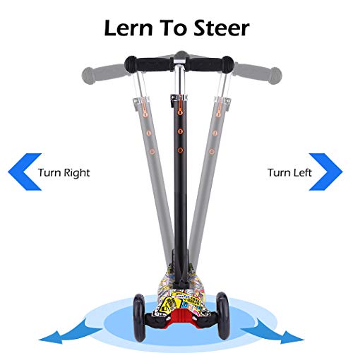 Scooter for Kids with Light Up 3-Wheels for Toddlers,Adjustable Height Lean to Steer with Extra-Wide Deck PU LED Flashing Wheels Kick Scooter for Boys Girls from 3-12 Years Old,Capacity 110lb