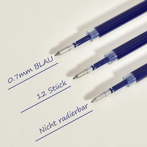 LVZONGXIN 12 Stück Liquid Gel-Nachfüllmine Metallspitze, Kompatibel Mit Pentel Energel - [ Blaue ] - 0,7mm Kugelspitze Ersatzminen, Funktioniert mit Pilot G2 07, Gelschreibermine [ NICHT RADIERBAR ]