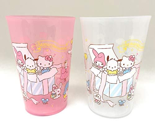 Sanrio Characters Plastic Cups, Plastic Tumblers, 4.9In X 3.3In 15Oz, Pink And White Set Of 2, Hello Kitty, My Melody, Little Twin Stars, Cinnamoroll, Kuromi #TOP4