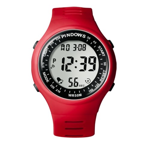 PINDOWS Reloj Digital para Hombre, Relojes Militares Deportivos para Hombres 50M Impermeables, Relojes de Pulsera para Hombre con Alarma/Cuenta Regresiva/cronómetro,Rojo