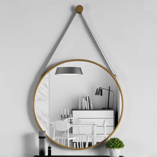 Moderno e leggero: lo specchio rotondo con cinturino può essere utilizzato come arte murale minimalista o decorazione murale in stile moderno, che combina specchi classici ed eleganti e riflette il gusto unico del proprietario