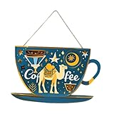 harayaa Letrero de Madera para Puerta de cafetería, Letrero Colgante de Pared con Cuerda, Comercial, Placa para Taza para cafetería, Cocina, Tienda, Azul Oscuro