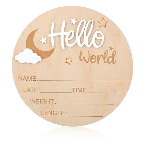 Nogeqi Weiß Meilensteinkarten Baby Holz, Hallo Welt Baby Schild...