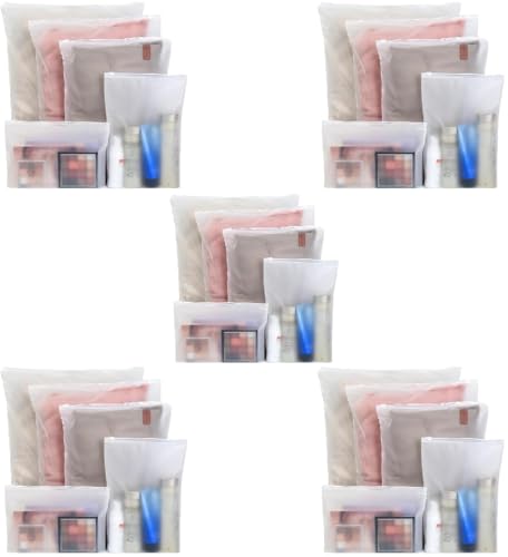 Image of 25Pcs Plastic Packaging Bag, Frosted Zipper Bag for Clothe, Travel Bag For Shoes Cosmetic Jewellery Tolitary School Trip| Zip Lock Bag with Air Vent Hole, Multipurpose Storage Pouch (5 Set)