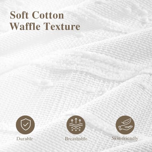 Lameirose Extra Long Farmhouse White Shower Curtain Boho, 72 x 78 Cotton Blend Tufted Weave Waffle Stripe Textured Heavy Duty, Fabric Shower Curtain for Bathroom, Hotel by Lameirose - Used condition - Image 5