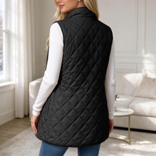 GOSEAGOTOFUN Long Puffer Vest Women Lightweight Warm Padded Jackets Full Zip Up Puffer Vest Winter Fashion Loose Outerwear Black Small - image 3