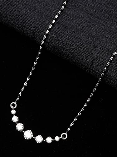 CLARA 925 Sterling Silver 7 Stone Mangalsutra Earring Chain Jewellery Set | Platinum Plated, Swiss Zirconia | Gift for Wife - Image 2