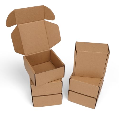 PHAREGE 6 Pack 4x4x2 inch Small Shipping Boxes, Brown Mailing Boxes