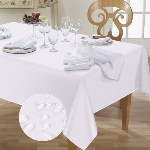 AUAUY 140x100cm Blanco Rectangular Mantel Mesa, Impermeable y Lavable Faldillas Mesa Camilla, PoliéSter Falda Mesa Camilla Rectangular, Mantel para DecoracióN de Mesa de Cocina, Comedor, Sala de Estar