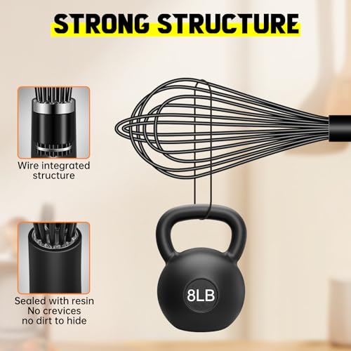 Image of HOTEC 4 Pieces Silicone Whisks Set, Wire Balloon Whisks for cooking Egg Beater, Non-slip Handle Whisk for Non-stick Cookware Perfect for Cooking, Stirring, Beating and Blending,Black