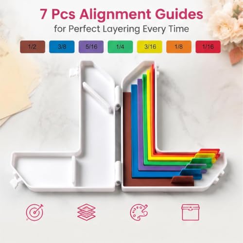 7 Pcs Paper Crafting Alignment Guides with Storage Case, Precision Layering & Matting Spacers for Card Making and Scrapbooking, Color-Coded Tools with Size Tabs, 1/16 to 1/2 Inch Increments - Image 2