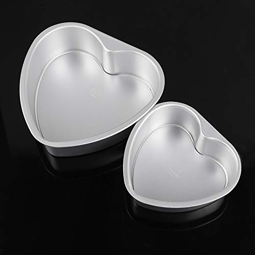 Beyonday 2Pcs Heart Shaped Cake Pan With Removable Bottom, 6+8 Inch Aluminum Cake Tray For Wedding Birthday Anniversary, Kitchen Baking Bread Cheesecake Non-Stick Cake Mold (Silver) #TOP2