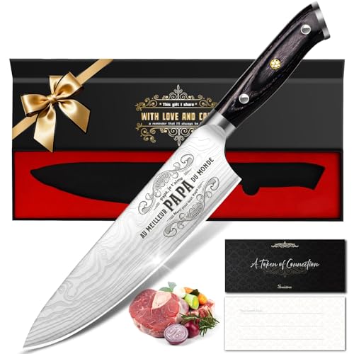 Funistree Couteau de Chef Professionnel Personnalisable pour Papa - Acier Inoxydable EN.4116, Poignée Ergonomique - Idée de Cadeau de Noël Original pour Homme