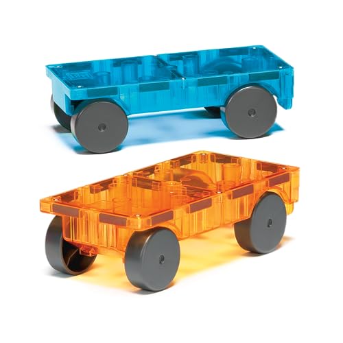 Image of MAGNA-TILES Cars - Blue & Orange 2-Piece Magnetic Construction Set, The Original Magnetic Building Brand