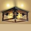 Farmhouse Flush Mount Ceiling Light 4 Lights Rustic Wood Square Ceiling Light Fixture Kitchen Light Fixture Farmhouse Light Fixtures for Dining Room Kitchen Livingroom Bedroom Porch