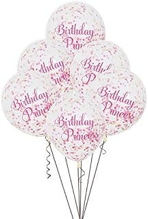 Unique Party 58145 PARTYKIT 12" Clear Latex Balloons | Pink Princess With Confetti | 6ct, Multi-Colour