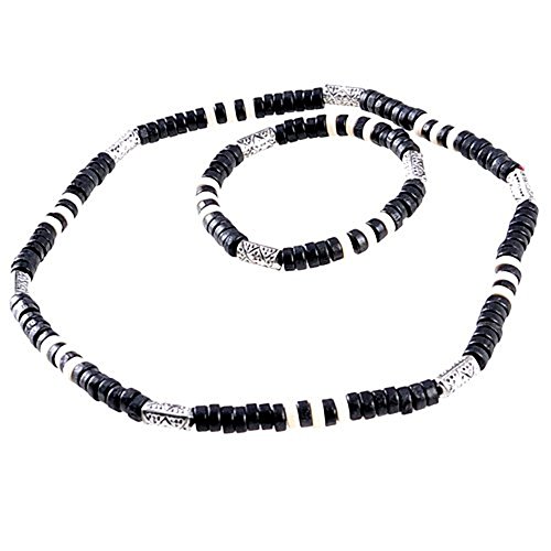 DonDon Collana e Bracciale Unisex Giovani Surfisti Set di Gioielli Surfer Beach Look in Rame e Perla con Chiusura a Moschettone