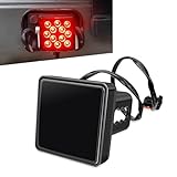 leechio LED Red Lens Brake Light Trailer Hitch Cover, 2' Receiver Square 15 LED Super Bright Waterproof Taillight Trailer Towing External Accessories, for Most Trailer RVs (Black)