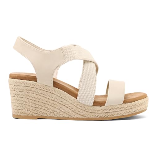 mysoft Women's Espadrilles Platform Wedge Sandals Slip on Open Toe Elastic Ankle Strap Casual Summer Shoes by mysoft - Used condition - Image 4