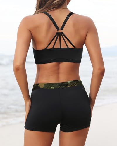 Image of Aqua Eve 3 Piece Tankini Swimsuit for Women Tank Bathing Suit with Shorts Open Back Athletic Swimwear
