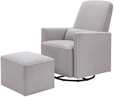 DaVinci Olive Upholstered Swivel Glider with Bonus Ottoman in Polyester Grey with Cream Piping, Greenguard Gold & CertiPUR-US Certified