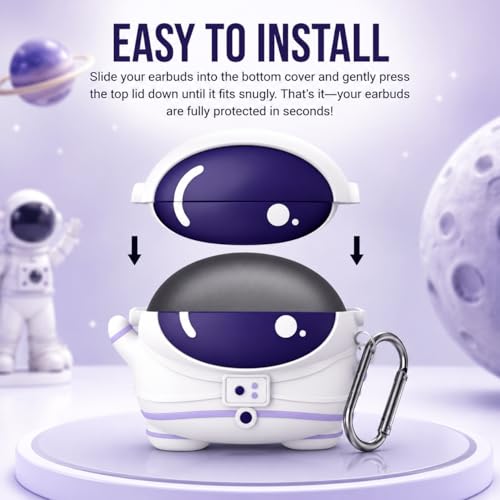 Image of Silicone Case Compatible with Oneplus Buds 4 (2025), Soft Silicone 360 Full Protection Dust-Proof Shockproof Case Cover with Hook (Cover Only) (Astronaut)