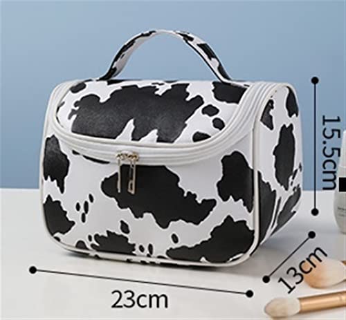 Cow Print Makeup Bag, Women Professional Travel Small Makeup Bag Pouch Portable Train Case Organizer, Washable Waterproof (Color : White A) #TOP6