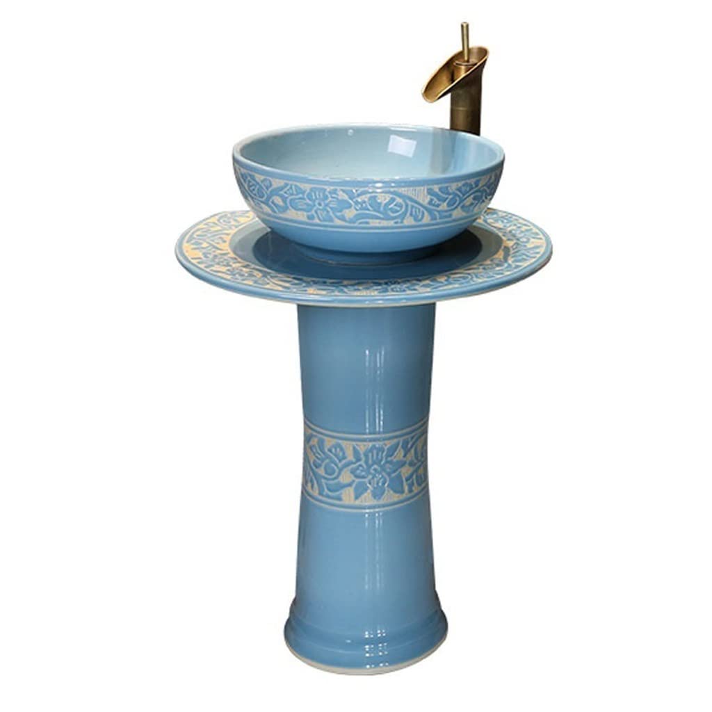 Rkvxcjhdr A Pedestal Sink Pedestal Vessel Sink Creative Cylindrical Freestanding Washbasin Ceramic Washbasin One-Piece Pedestal Combo Sink With Faucet Bathroom Sinks