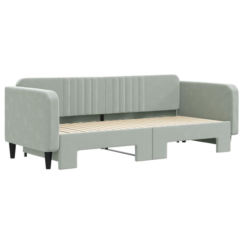 vidaXL Lit de Jour avec Lit Gigogne, Canapé-lit, Lit d'Invité, Meuble de Chambre à Coucher Salle de Séjour, Moderne, Gris Clair 90x200 cm Velours