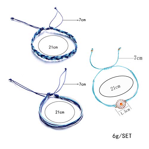 Image of Frodete 2Set Sunflower Braided Bracelet Adjustable Waterproof Wax Rope Bracelet Handmade Boho Beaded Jewelry