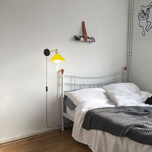 Image of ANYE Wall Sconce UL Plug-in Cord Bronze E26 Base Retro Minimalist Style Macaron Yellow Iron Shade Wall Light Fixture for Cabinet Kitchen Hotel Bulb Sold Separately