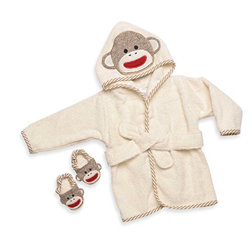 Sock Monkey Hooded Bath Robe Towel & Slipper Gift Set (0-9 Months) by Baby Starters