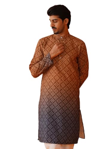 Image of Jompers Thread Work & Sequin Embellished Printed Kurta Set for Men Cotton Blend