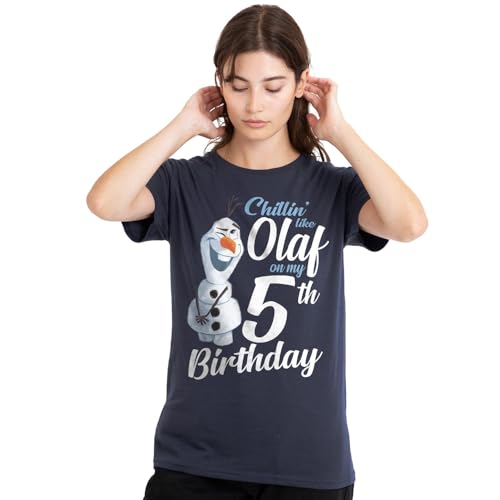 T-shirt Reine des Neiges 5 ans idée cadeau anniversaire fille fan de Olaf en coton marine