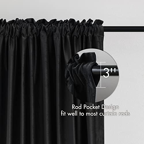 Image of MIULEE Black Blackout Velvet Curtains Drapes 72 Inch Long 52 inchx72 inch Bedroom | Luxurious Bedroom Living Room Decor, Room Darkening, Thermal Insulated, Rod Pocket Design, Super Soft Fabric