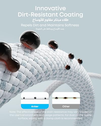 Anker Zolo USB C to USB C Cable, Braided and Dirt-Free Type C Fast Charging Cable, Slim Connector, for iPhone 17/16/15 Series, Samsung S25/S24/S23, Huawei, Honor and More (240W) (Black, 6ft)